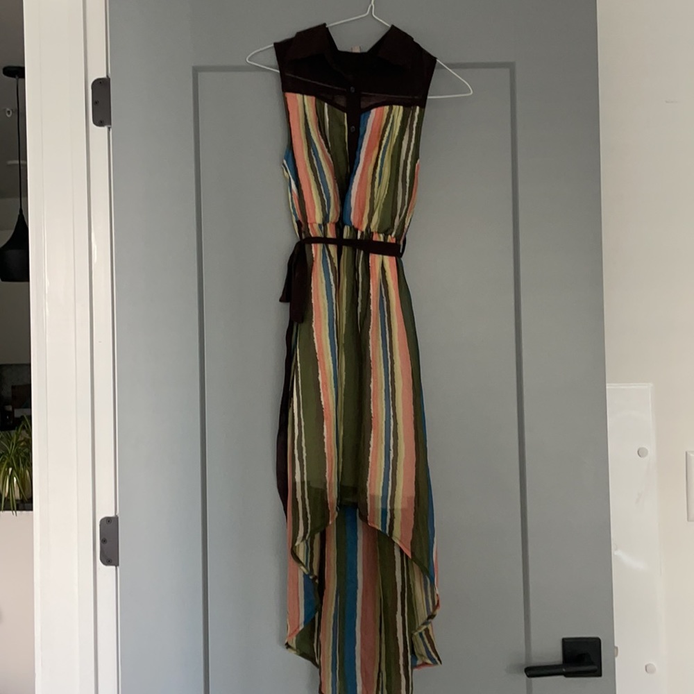Ya Los Angeles Women’s Multicolor Striped High-Low Dress with Collar Size S